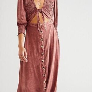 Free People String of hearts dress. Dusty Rose Button-Front Maxi Dress